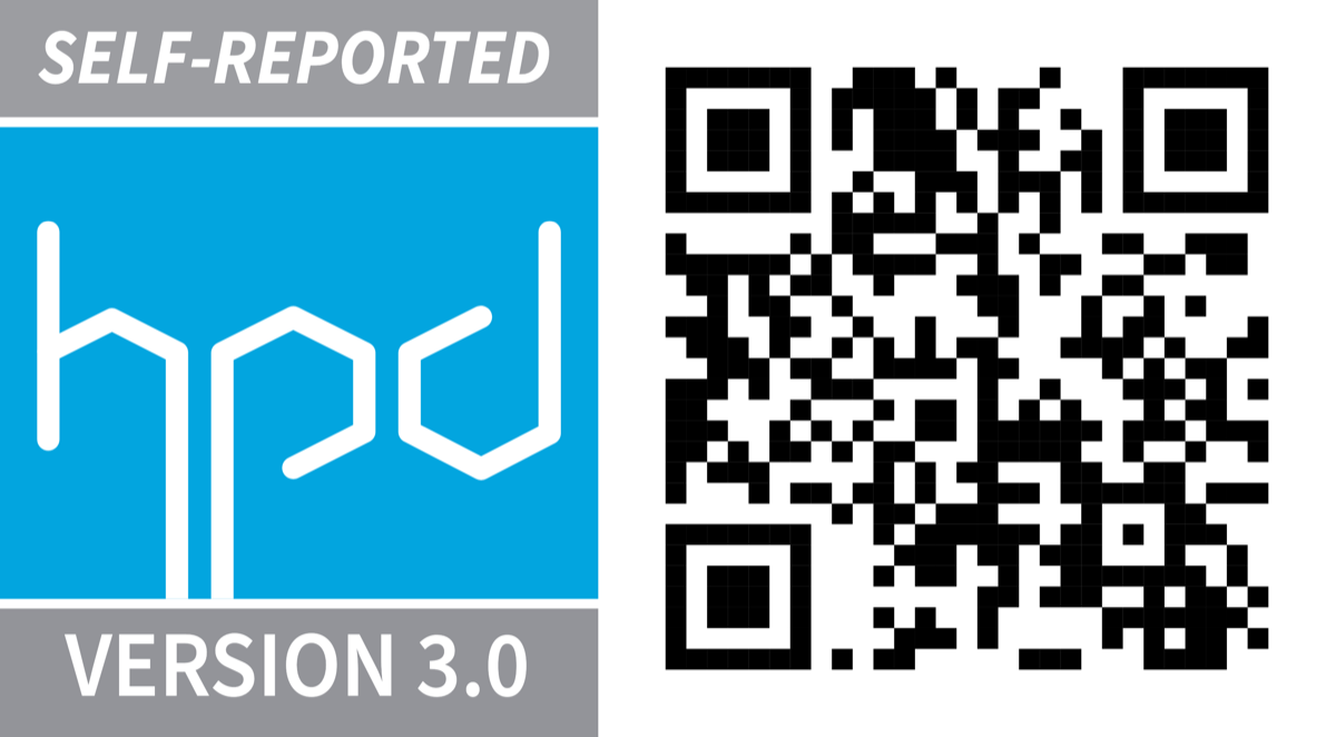 The self-reported HPD label: the hpd mark marked Self-reported and Version 3.0, beside a QR code that opens the published HPD